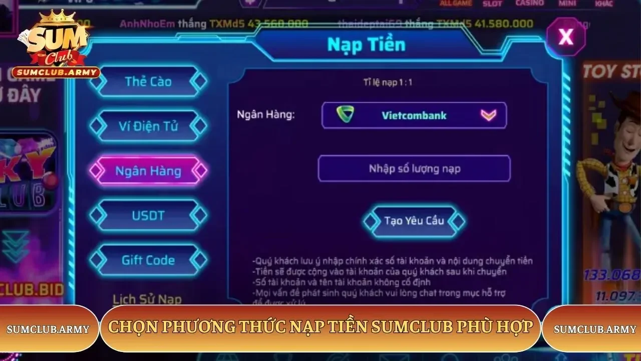 Chọn phương thức nạp tiền Sumclub phù hợp